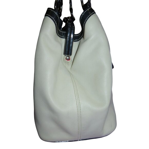 Coach 2010 Laura Spectator White Leather Navy Trim Framed Kisslock Handbag - Picture 4 of 14